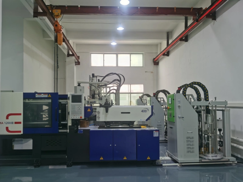 Mass production line of Haitian injection molding machines for industrial silicone components.