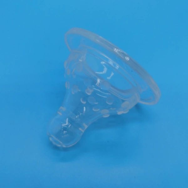 BPA-free food-grade liquid silicone (LSR) baby nipple with high-purity finish.