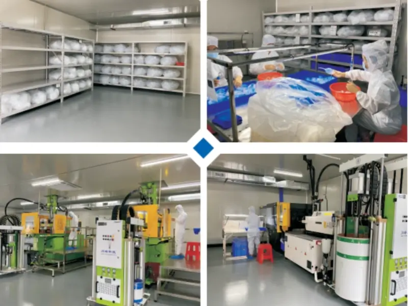 Medical-grade silicone manufacturing facility with ISO Class 8 cleanroom and precision injection molding systems.